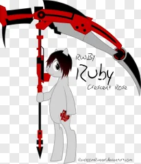 Anime girl holding a red scythe on a transparent background.
