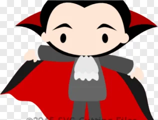 Cute cartoon vampire character with a red cape on a transparent background.